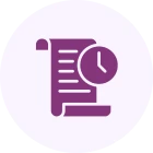 Document and clock icon on white circle