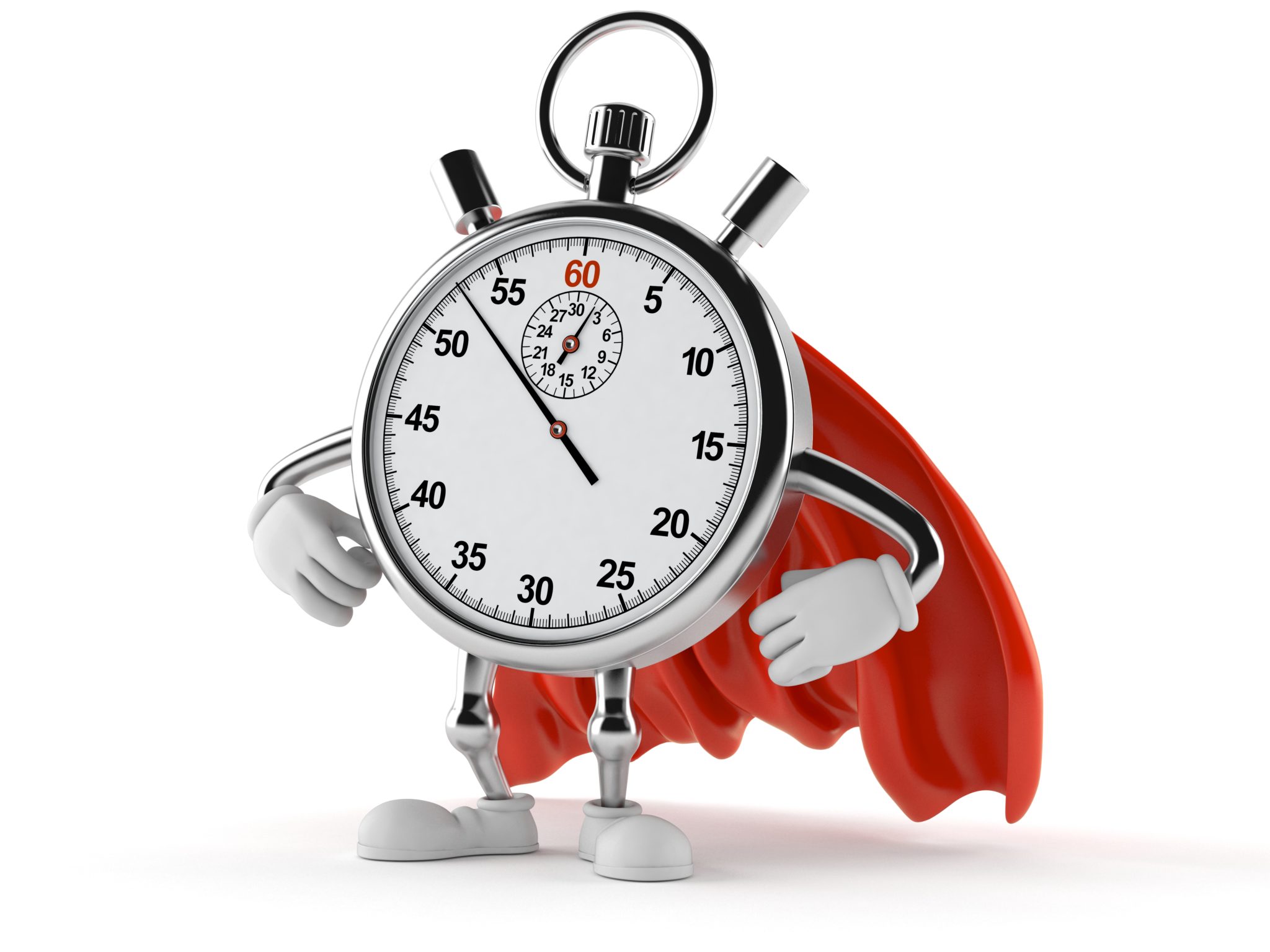 Stopwatch wearing a superhero cape