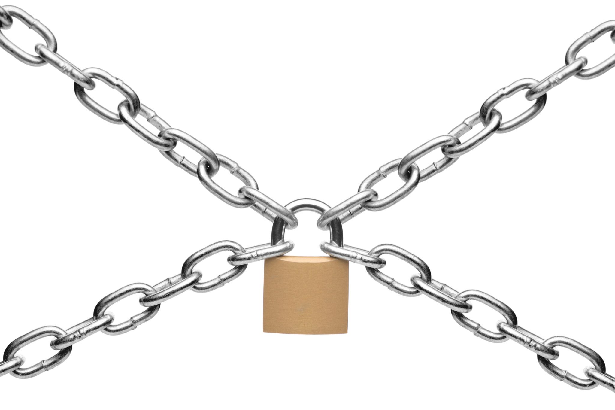 Chains and padlock forming an X